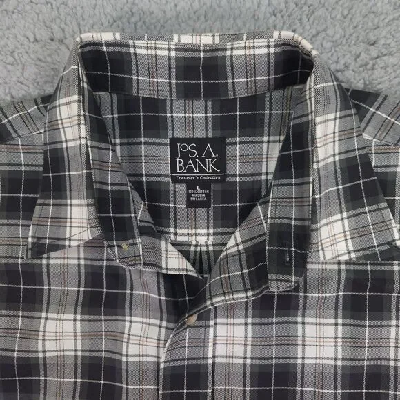 Jos A Bank Traveler Button Down Shirt Mens Large Olive Green Plaid Long Sleeve - Picture 6 of 15